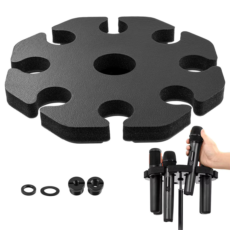 APWIKOGER 8-fach Mikrofon-Rack in Schwarz zur Aufbewahrung von kabelgebundenen und kabellosen Mikrofonen sowie Zubehör - Bild 2