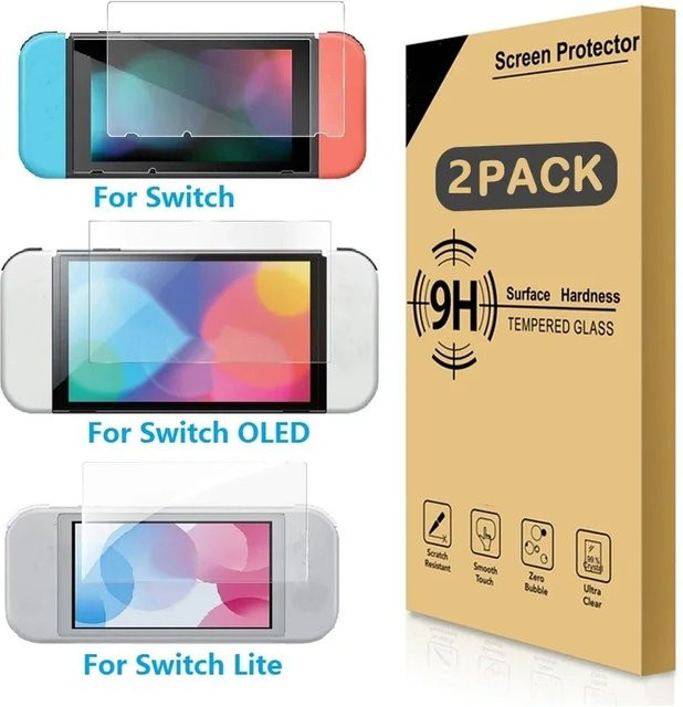 2er-Set Displayschutzfolie aus gehärtetem Glas für Nintendo Switch Lite und Nintendo Switch OLED, transparent und ultra-dünn - Bild 1