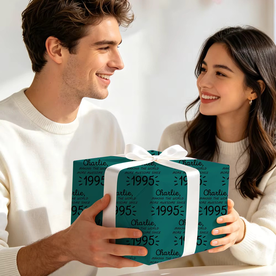 Personalisiertes WEIGAO Geschenkpapier mit beliebigem Namen oder Jahr, mehrfarbiges Geschenkpapier für Geburtstage und Jubiläen - Bild 2