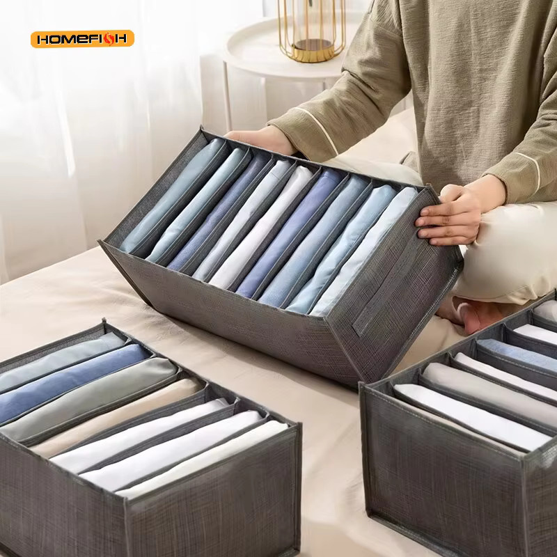 XIANGYANGHUA Aufbewahrungsbox mit 9 Gittern aus Vliesstoff in Grau, stapelbar und platzsparend für Kleidung und Unterwäsche - Bild 6