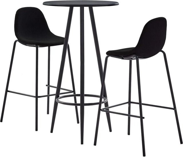 vidaXL Bar-Set modern in Schwarz mit rundem Tisch und 3 Stühlen aus Stoff und MDF - Bild 1