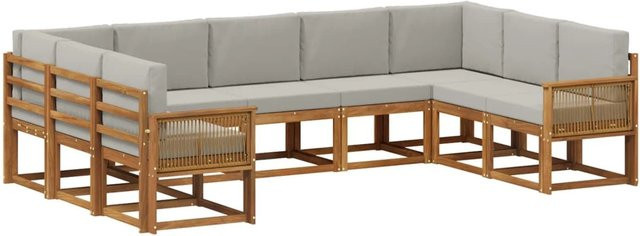 vidaXL Outdoor-Sofagarnitur L-Form aus Akazienholz mit Kissen, Grau - Bild 1