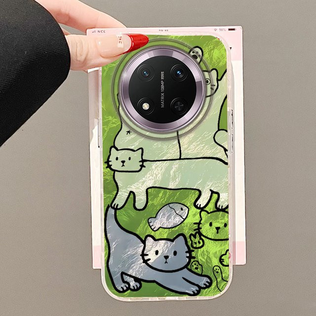 FunYudas Softcover Handyhülle mit Perforiertem Vortex-Design für Honor Magic7 Lite X9C X9A X8A 200 Pro 400x8b in Lila Fisch Katze - Bild 1