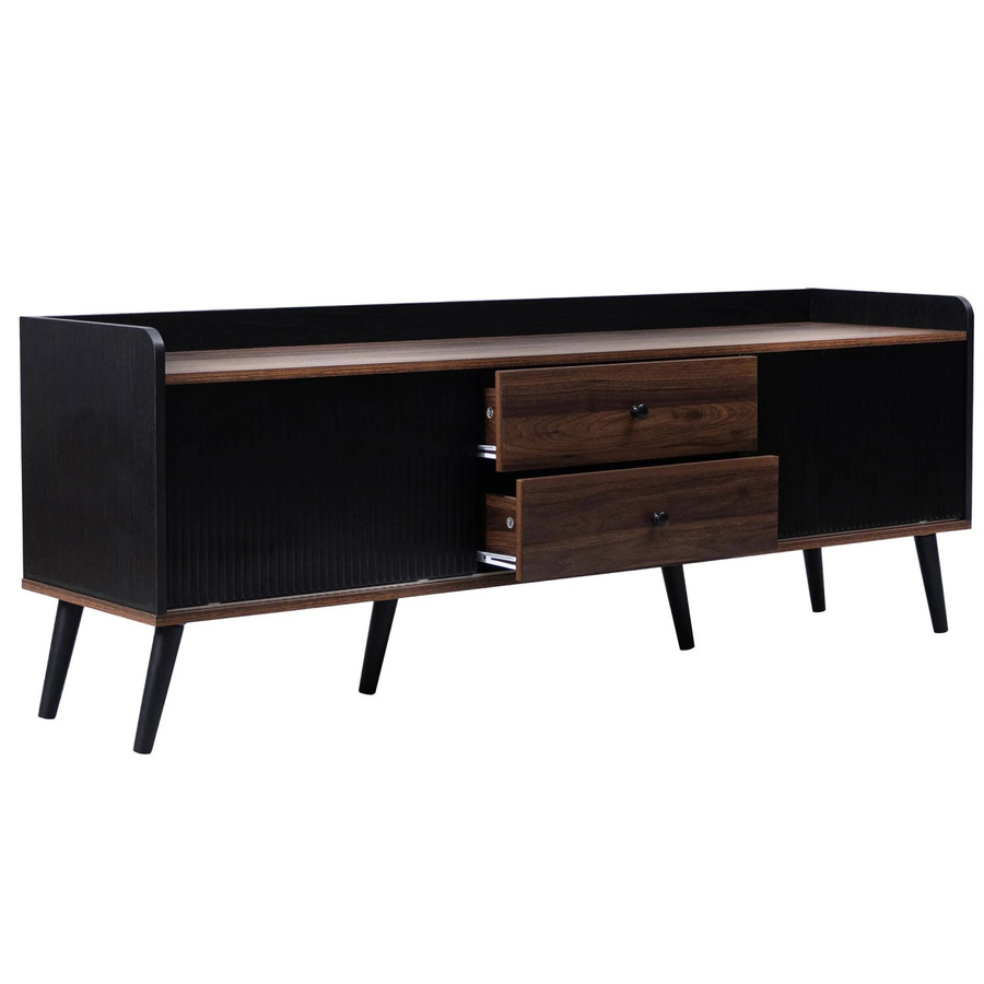 okwish TV Schrank modern mit Schiebetüren und Schubladen in Schwarz, Breite: 160 cm, Tiefe: 40 cm, Höhe: 58 cm - Bild 2