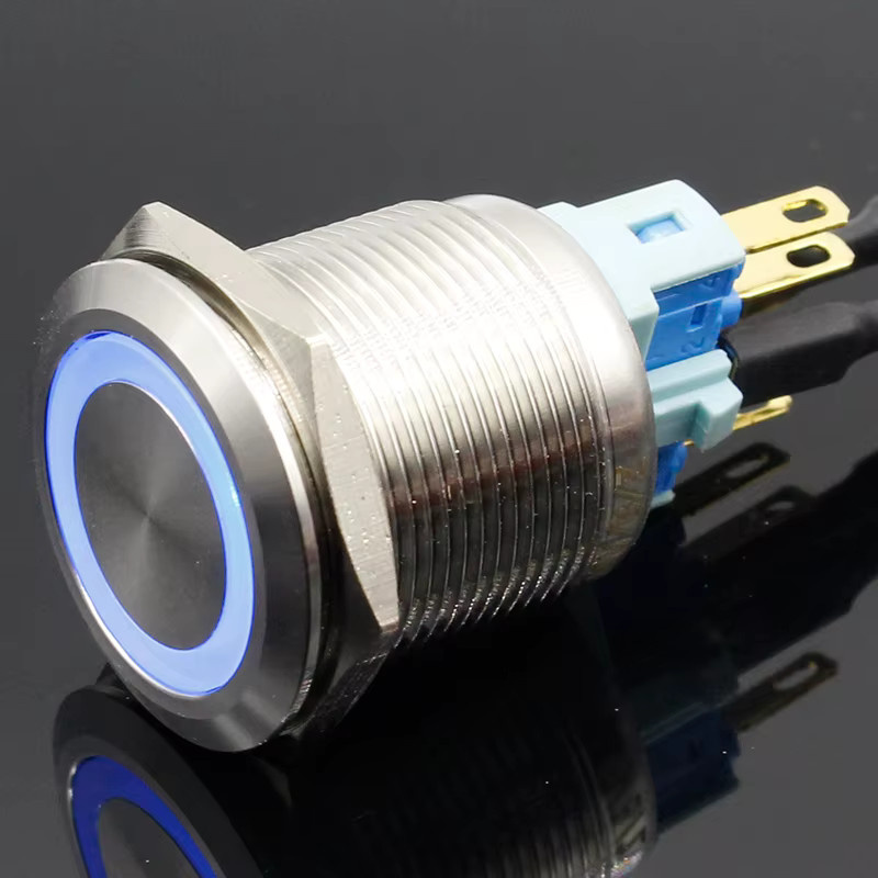 ELEABC LED Drucktaster aus Metall in Grün, wasserdicht, 22mm, mit Momentan- oder Rastfunktion für 5V 12V 24V 220V - Bild 2
