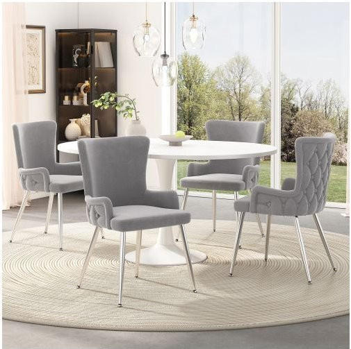 4er-Set Esszimmerstühle MUVOE aus grauem Samt mit Metallfüßen im modernen Design - Bild 1