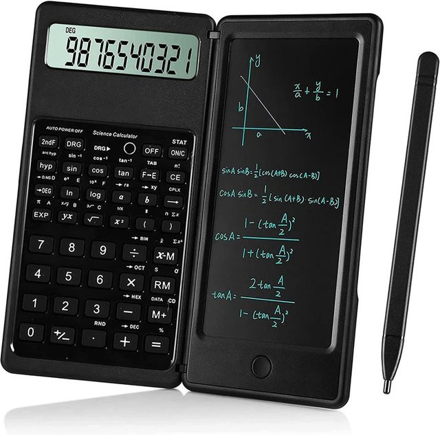 2 in 1 faltbarer Solarenergie-Rechner mit 10-stelligem LCD-Display und 6-Zoll-Schreibtablett inklusive Stift in Schwarz von amzvvn - Bild 1