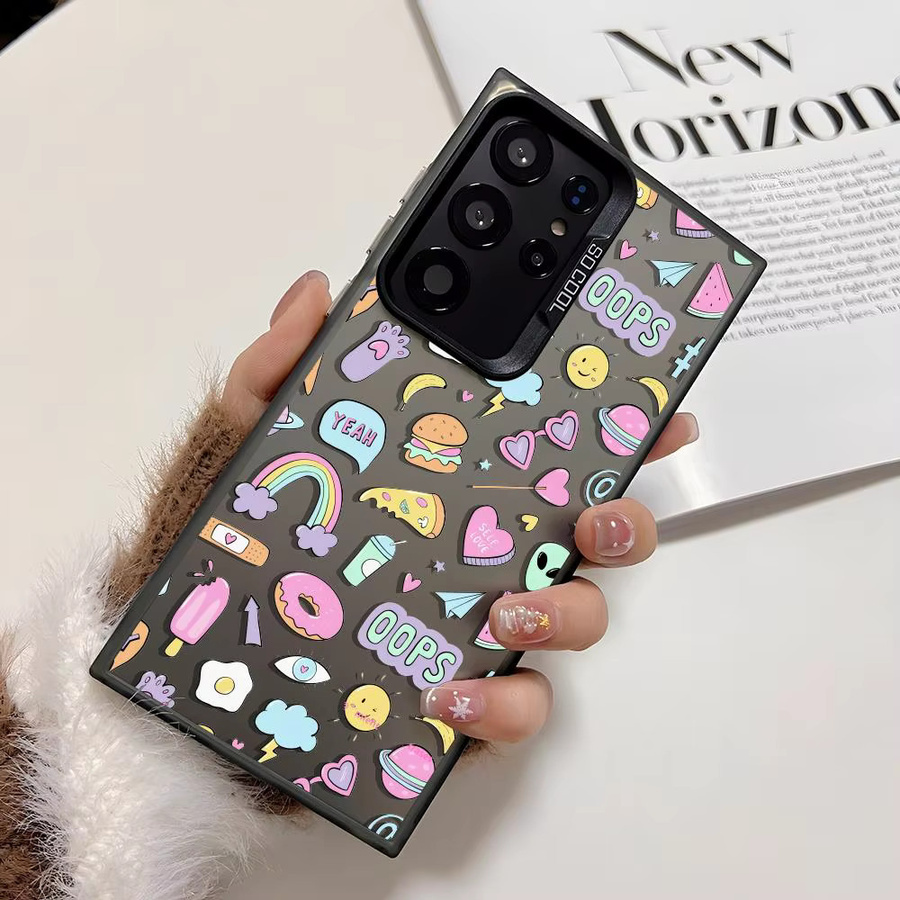 Silberne Samsung Galaxy Handyhülle aus Silikon mit niedlichem Cartoon-Aufklebermuster für S25 Edge, S24, S23, S22, S21 und S20 Ultra - Bild 1