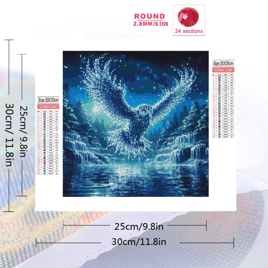 Momoart Diamantmalerei Eule als DIY Stickerei Set in Blau, Rund, Durchmesser: 20 cm - Bild 2