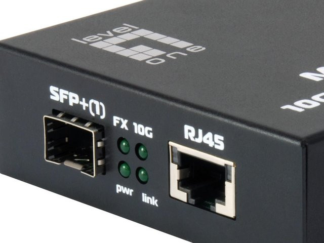 LevelOne GVT-0500 Medienkonverter in Schwarz mit 10 GigE, 10GBase-X, 10GBase-T, CWDM, DWDM sowie RJ-45 und SFP+ Anschlüssen - Bild 1