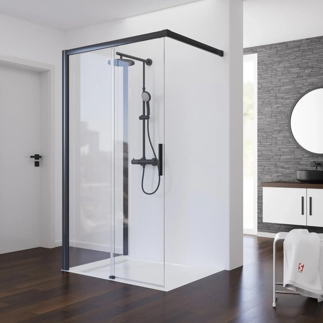 Schulte Walk In Schiebetür für die Dusche in Schwarz, Glas, B/T/H: 100 x 90 x 200 cm, DIN Links - Bild 1
