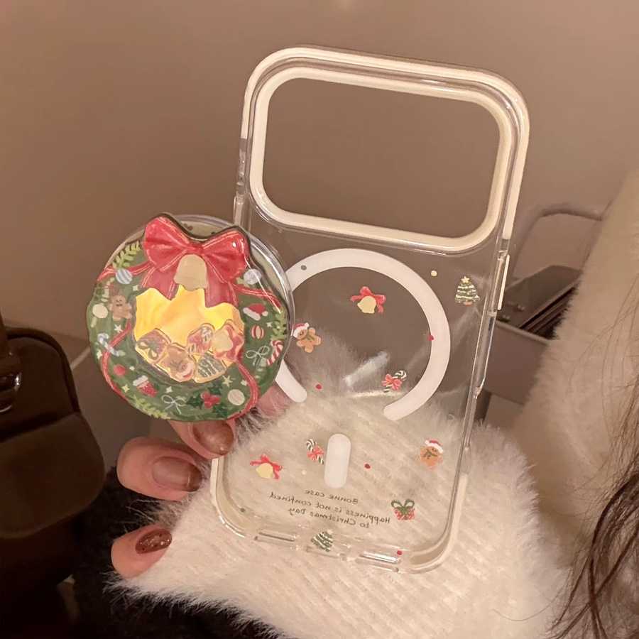MUQGEW Handyhülle mit Cartoon-Weihnachtskranz und magnetischer Halterung für iPhone 17 16 15 14 13 12 Pro Max, transparent, stoßfeste Abdeckung - Bild 3