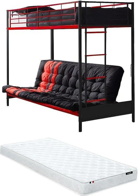 Vente-unique Hochbett Modulo in Schwarz-Rot aus Metall im Industriestil, Höhe: 198 cm - Bild 1
