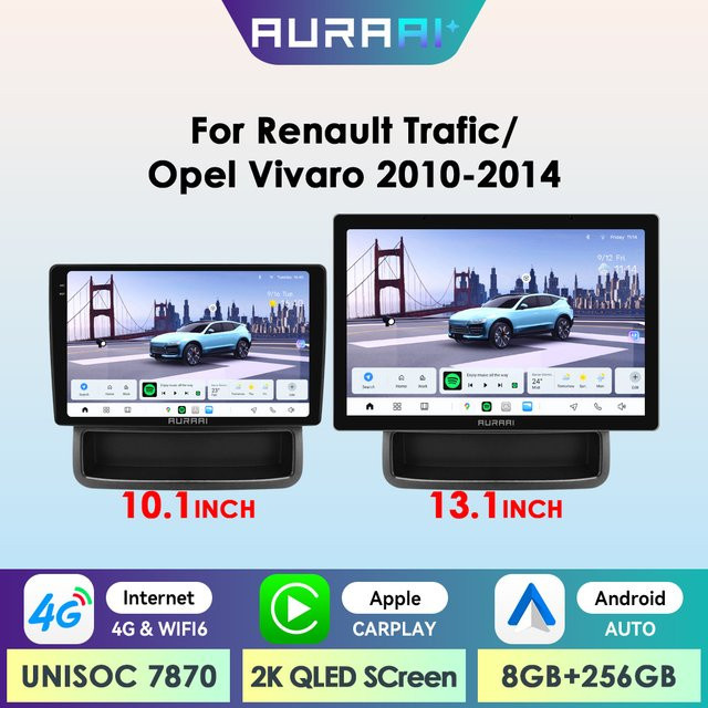 AURAAI X100 Android Auto Intelligent-Bildschirm für Opel Vivaro B 2010 - 2014 und Renault Trafic 3 mit CarPlay, GPS, KI-Sprachsteuerung und ADAS in Schwarz - Bild 1