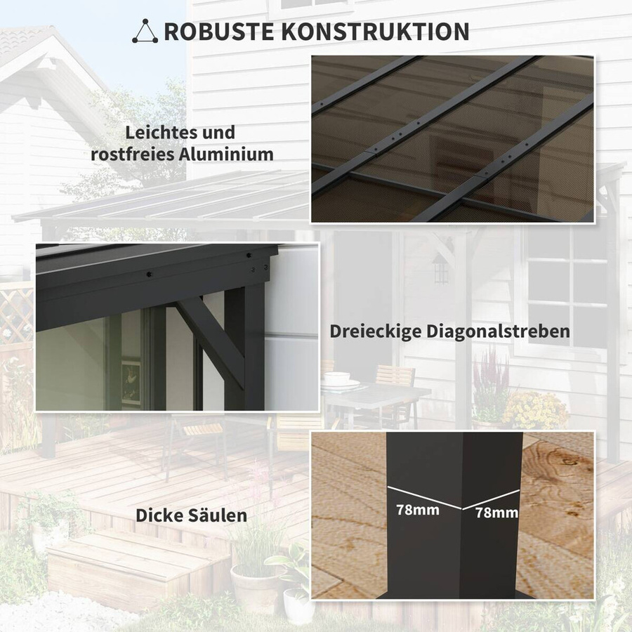Outsunny Pergola aus Metall und Polycarbonat in Dunkelgrau, B/H/L: 294 x 258 x 306 cm - Bild 3