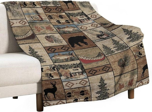 JMG Household Supplies Retro Bauernhaus Fleece Überwurfdecke im Landhausstil mit Tier-Motiven, B/B: 130 x 150 cm, Mehrfarbig - Bild 1