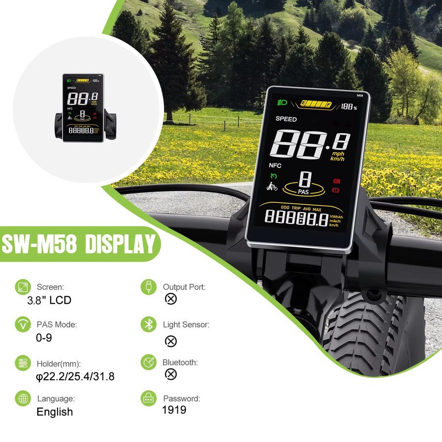 Bafang E-Bike Display SW2-M58 LCD-Bildschirm in Schwarz für BAFANG BBS01 BBS02 BBSHD UART Motoren, 3,8 Zoll wasserdichter E-Bike Tacho mit 5PIN Buchse - Bild 2