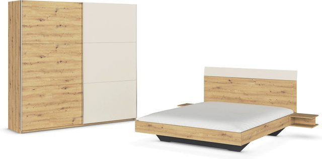 RAUCH BLUE Monza Schlafzimmer Set mit Bettanlage, Nachttischen und Schwebetürenschrank in Eiche Artisan und Beige, B: 502 cm, H: 210 cm - Bild 1