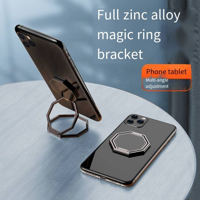 Faltbarer Handy-Ständer aus Metall in Gold mit Multi-Winkel-Einstellung und Ringhalterung für den Desktop - Bild 1