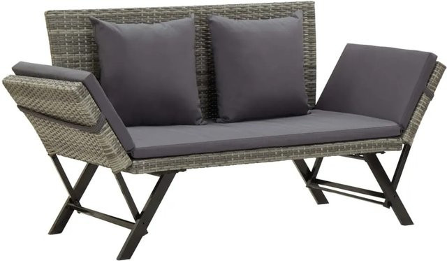 furnicato Gartenbank aus Poly Rattan mit Auflagen in Grau, Breite: 176 cm, Tiefe: 70 cm, Höhe: 80 cm - Bild 1