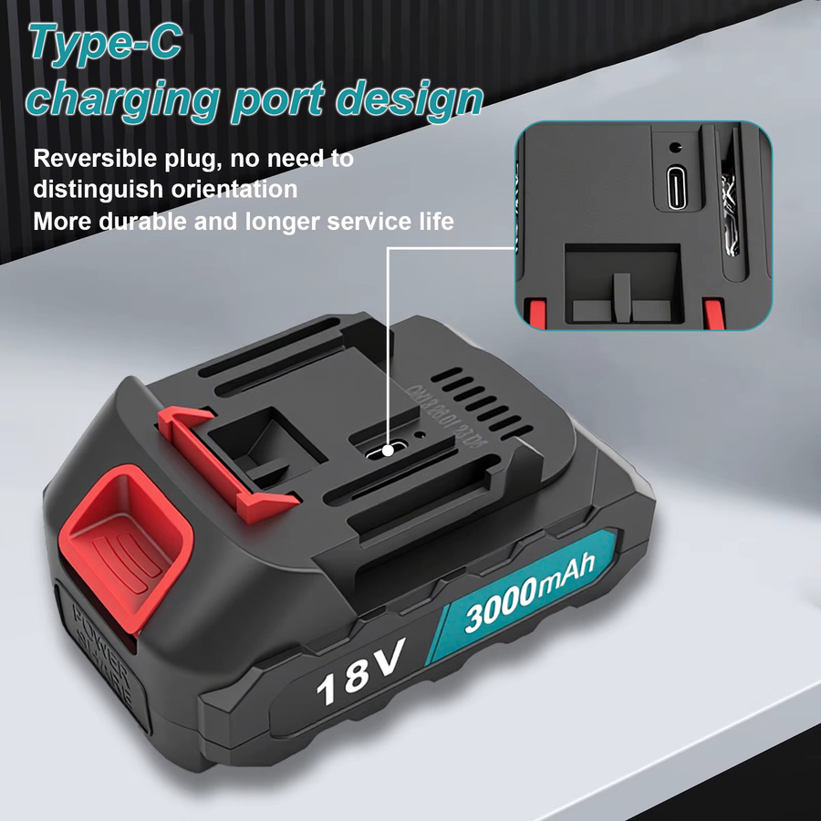 2er-Pack Ersatzakku für Makita 18V Akku-Werkzeuge mit 3000mAh und USB-C-Ladeanschluss, Schwarz - Bild 8
