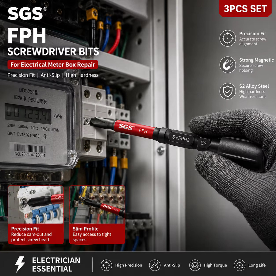 FPH Elektriker-Schraubendreher-Bit-Set aus S2-Stahl mit 65 mm Länge, magnetisch für Reparaturen an Zählerkästen, Verteilerschränken und Leistungsschaltern - Bild 6