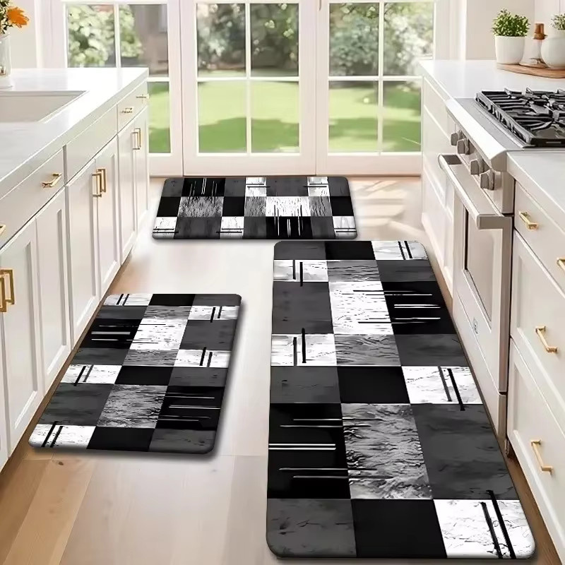 VIKAMA Küchenbodenmatte im Checkerboard-Design, schwarz-weiß, rutschfest und waschbar - Bild 3