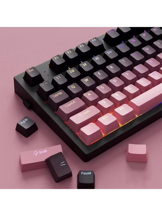 PBT Tastenkappen in Schwarz-Rosa Farbverlauf für mechanische Tastaturen mit Cherry MX Switch, OEM-Profil, ISO-Layout und RGB-Hintergrundbeleuchtung - Bild 4