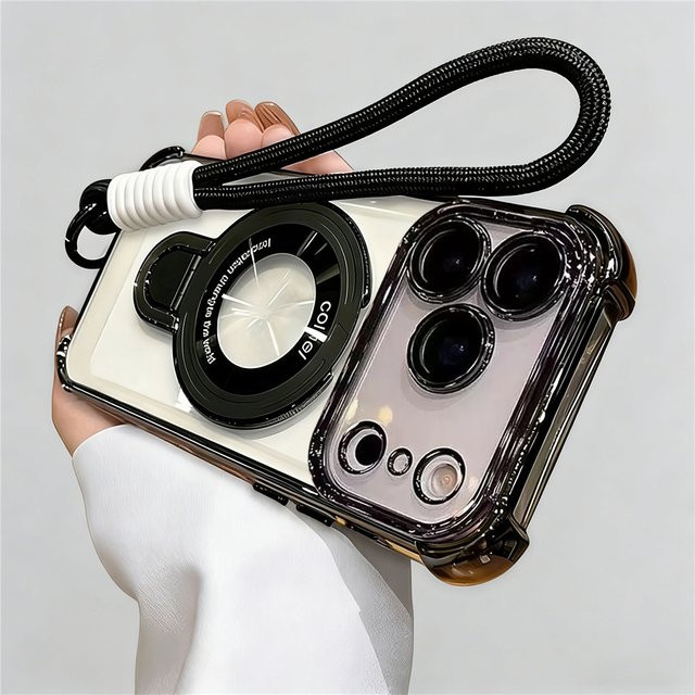 FLYKYLIN Handyhülle mit Seilband und Ständer für iPhone 17 16 15 14 13 12 11 Pro Max Plus 17 Air, transparente stoßfeste Silikonhülle - Bild 1