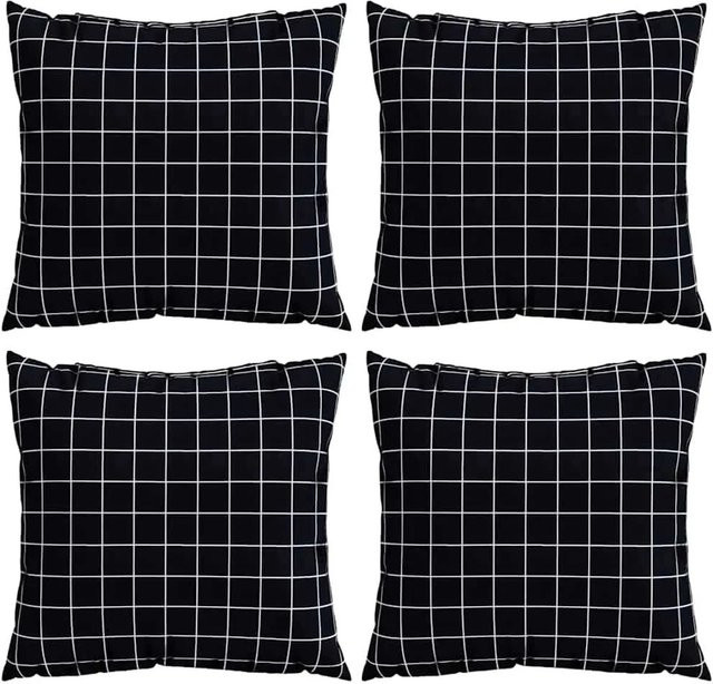 vidaXL Streupillows Set 4 Stück Schwarz Kariert aus Polyesterstoff, B/T/H: 40 x 40 x 40 cm - Bild 1