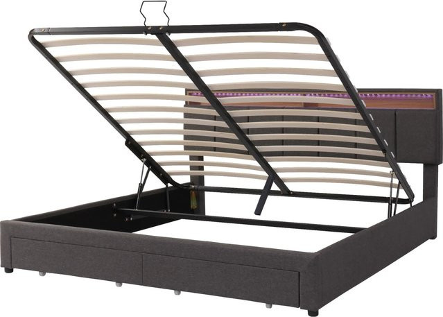 okwish Polsterbett mit LED-Beleuchtung und Lift-up-Funktion in Grau, B/T/H: 160 x 200 x 90 cm - Bild 1