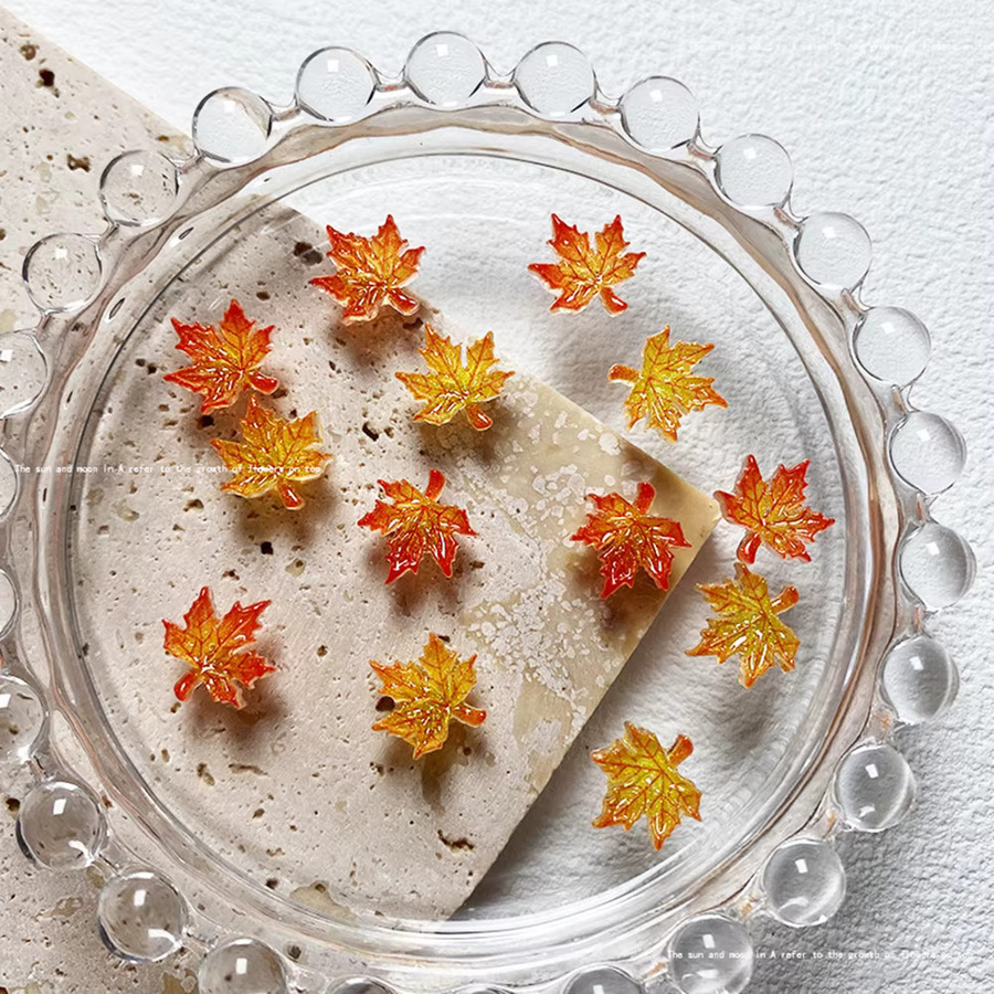 felaxuu Nagel-Charms Herbst-Ahornblätter und Edelsteine, 50 Stück, Glänzend - Bild 2