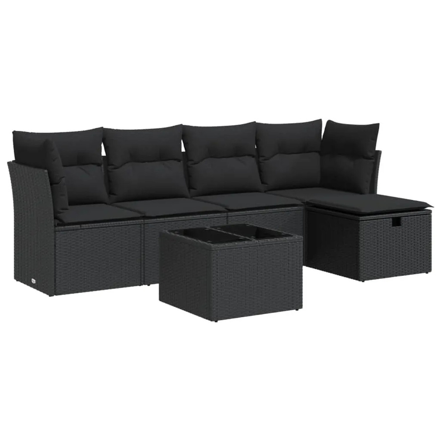 vidaXL 6-teilige Garten-Sofagarnitur aus Poly-Rattan mit Kissen in Schwarz - Bild 2