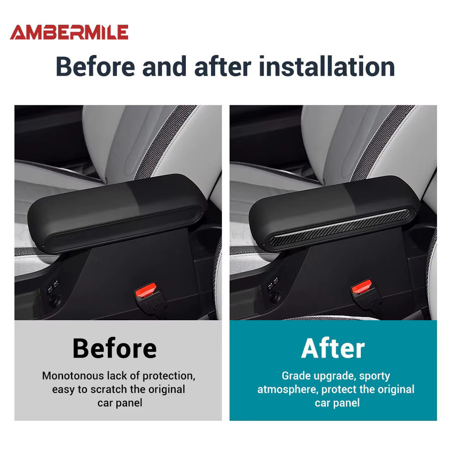 AMBERMILE Carbon Faser Aufkleber für Mini Cooper S F65 F66 F67 2024 2025 Armlehnen Box Seitenstreifen Innenraum Zubehör in Schwarz - Bild 3