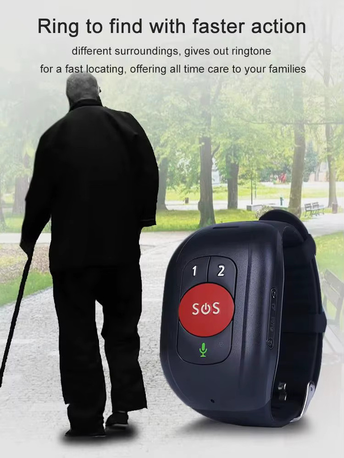 Winkcron 4G GPS-Tracker V48 für Senioren mit SOS-Knopf, Notfallalarm, Herzfrequenz- und Blutdruckmesser, wasserdicht, Farben: Rot und Schwarz - Bild 1
