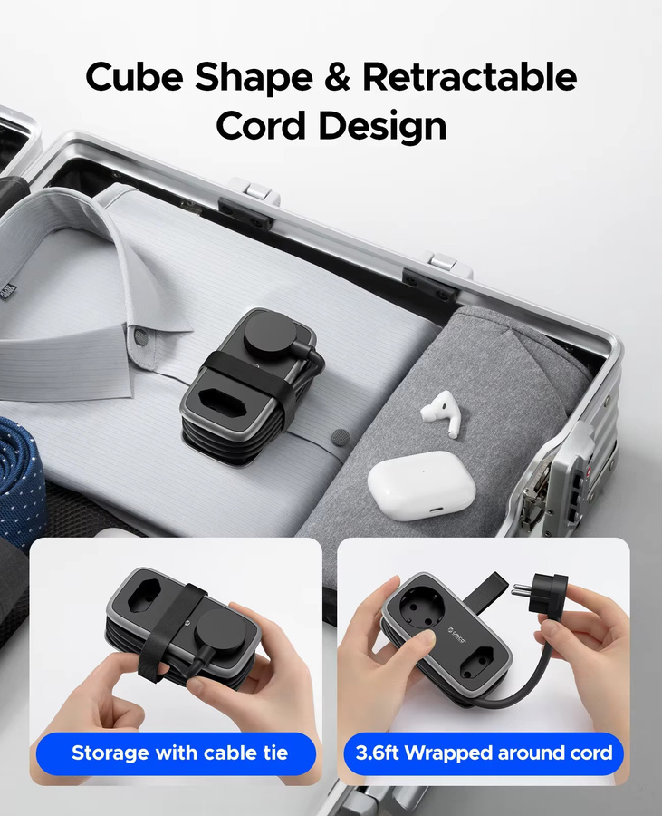 ORICO Reise-Steckdosenleiste mit 3 AC- und 3 USB-Anschlüssen, 5-in-1 Smart-Steckdose mit 1,1 m Verlängerungskabel, Farbe: Weiß - Bild 5