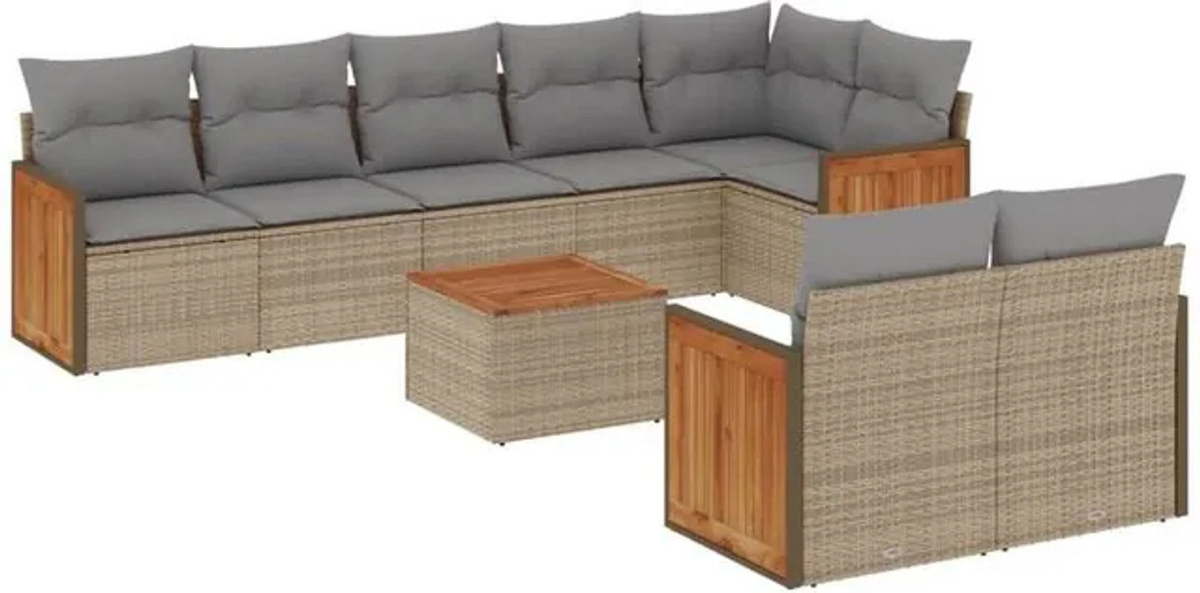 9-tlg. Garten-Sofagarnitur mit Kissen aus Polyrattan in Beige von vidaxl - Bild 1