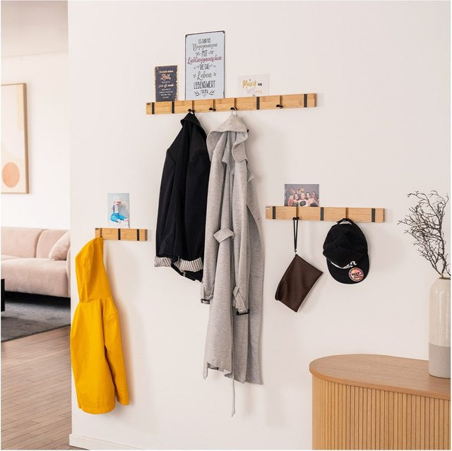 Garderobenleiste HOOK von Home Deluxe aus Bambus in Braun mit 3 Haken und Magneten im skandinavischen Design - Bild 1