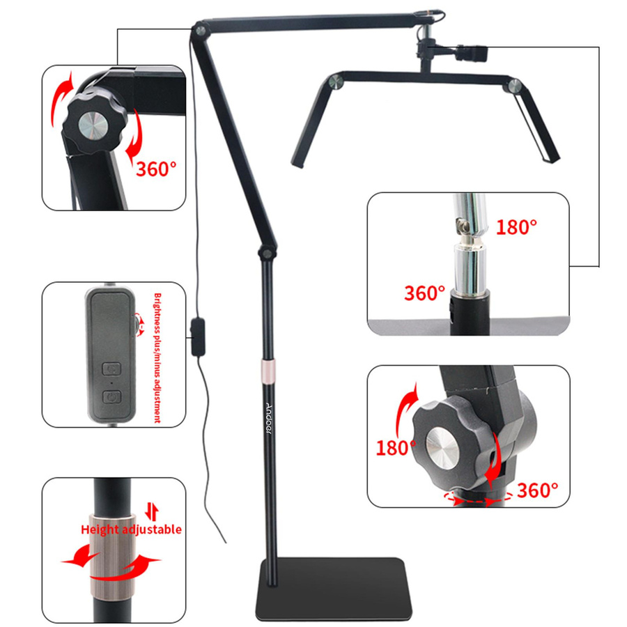 Andoer HD-M18X Boden-LED-Videoleuchte 36W, faltbares LED-Fülllicht für Beauty und Profis, Schwarz, dimmbar, 3200K-5600K - Bild 1
