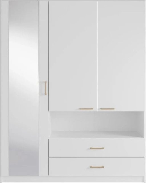 Vente-unique Kleiderschrank Lyriano Weiß mit Spiegeltüren und Schubladen, B/T/H: 160 x 53 x 200 cm - Bild 1