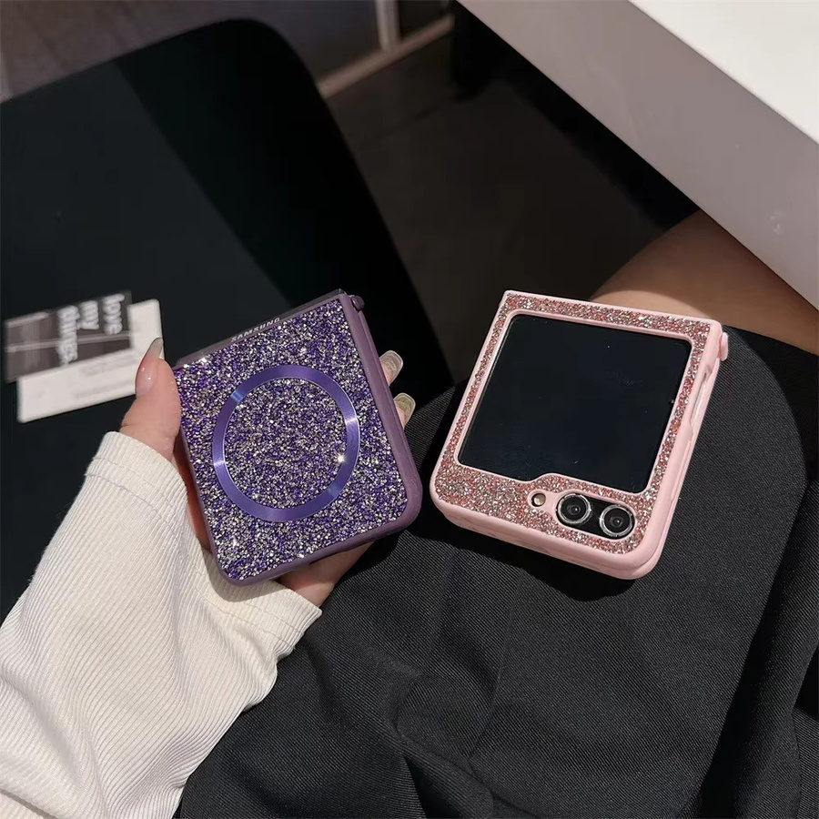 Stoßfeste Glitzer Magnet Ladehülle für Samsung Galaxy Z Flip6 Z Fold6 5G in Purple - Bild 2