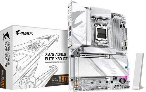 Gigabyte GA-X870 AORUS ELITE X3D ICE Mainboard mit AMD AM5 Sockel, ATX Formfaktor, DDR5, Wi-Fi, Bluetooth und Ethernet in Weiß/Silber - Bild 1
