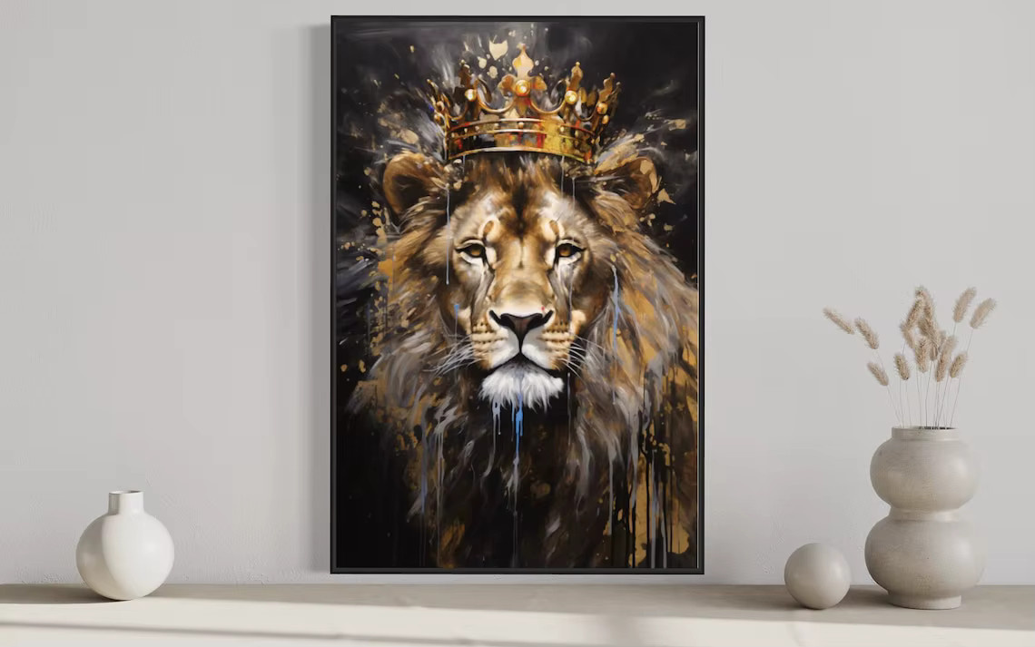 Caiartlove Leinwandgemälde König der Löwen und Löwin in Schwarz und Gold als romantisches Wandkunst-Poster - Bild 3