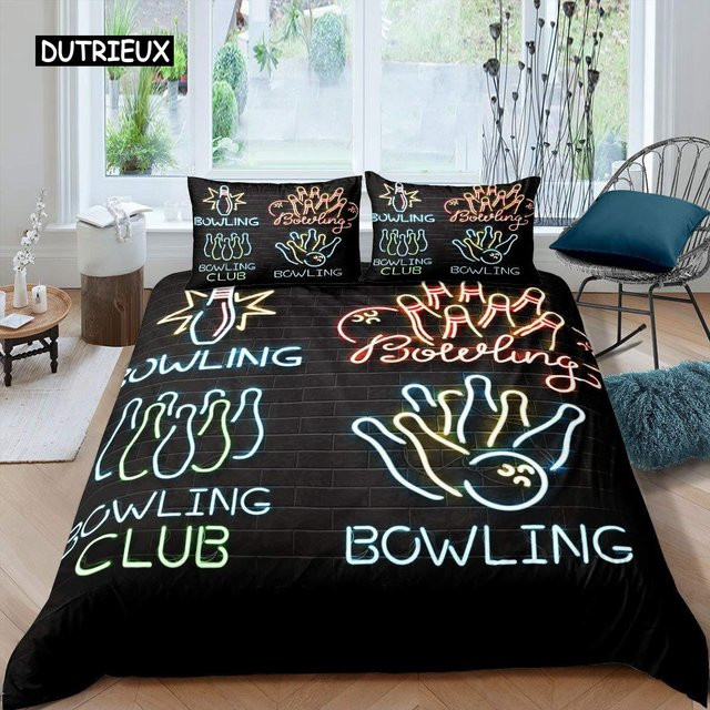 Bettwäsche Set Bowling Design aus Polyester mit Sternenhimmel Motiv in Blau und Schwarz, B/H: 135 x 200 cm - Bild 1