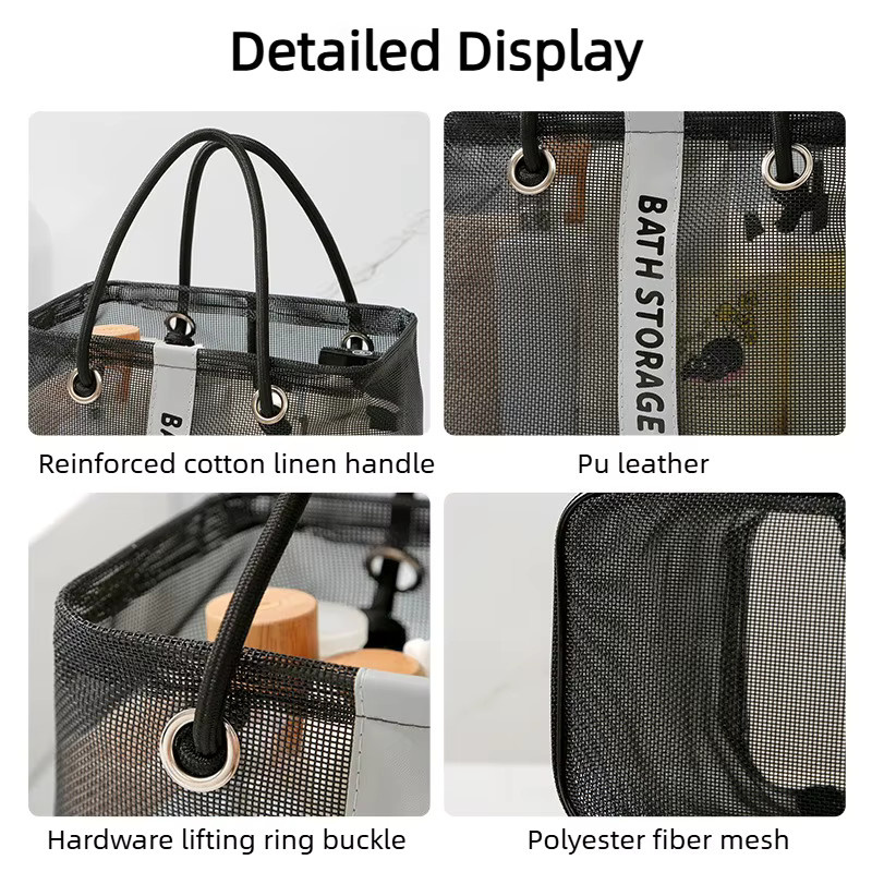 Bonytain Tragbare Reise-Toilettentasche aus Mesh in Schwarz als faltbarer Duschbeutel und Organizer für Strand, Fitness und Camping - Bild 4
