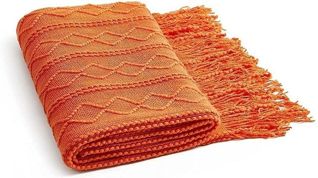 Inyahome Strickdecke mit Quasten in Orange und Weiß im Landhausstil, B/B/H: 172 x 127 cm - Bild 1