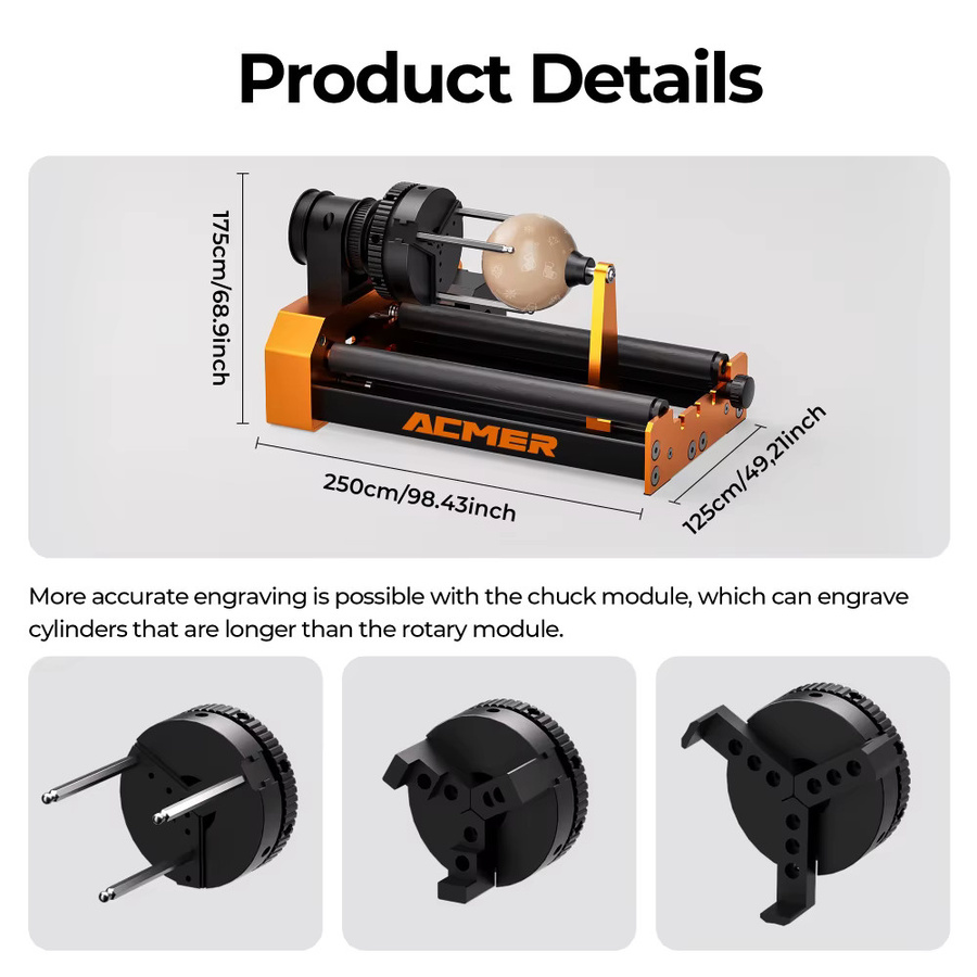 ACMER M4 Chuck-Modul 4-in-1 Rotationsmodul mit 360 Grad Rotation für die Gravur von zylindrischen Objekten wie Flaschen, Dosen, Kugeln und Ringen - Bild 4