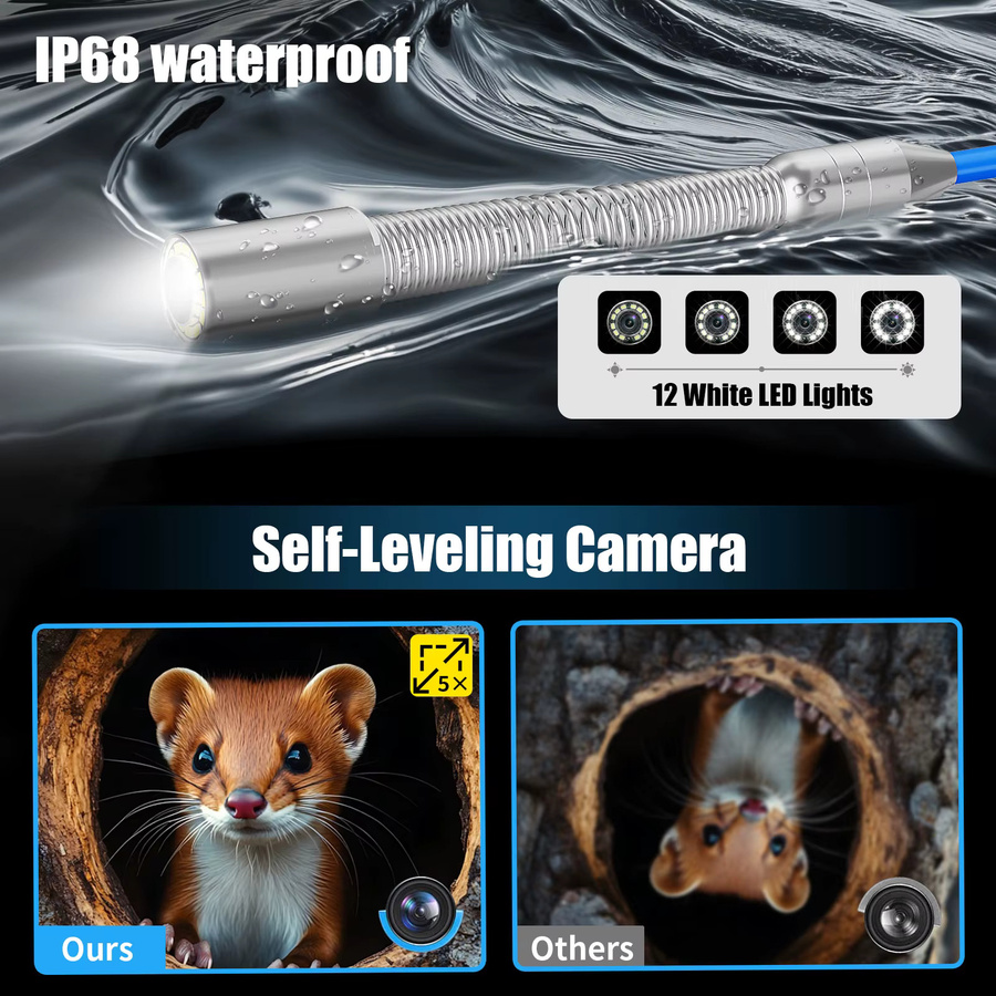 GAMWATER Kanalinspektionskamera Ersatz-Kamerakopf 17/22/23mm 512Hz IP68 Wasserdicht für Abfluss und Kanalisation in Silber - Bild 3