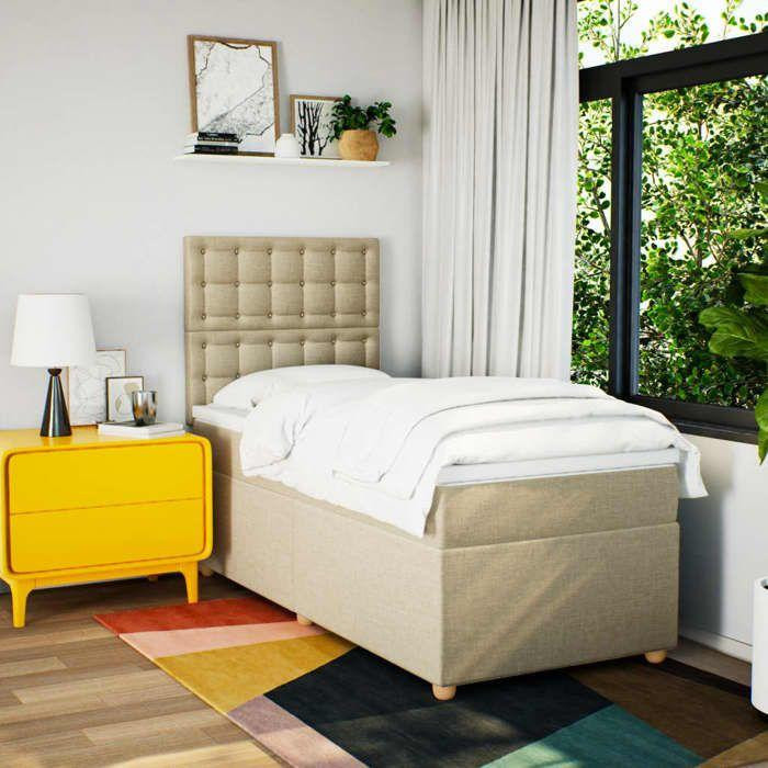 Maison Exclusive Stoffbett mit Lattenrost und Matratze in Creme, B/T: 90 x 200 cm - Bild 2