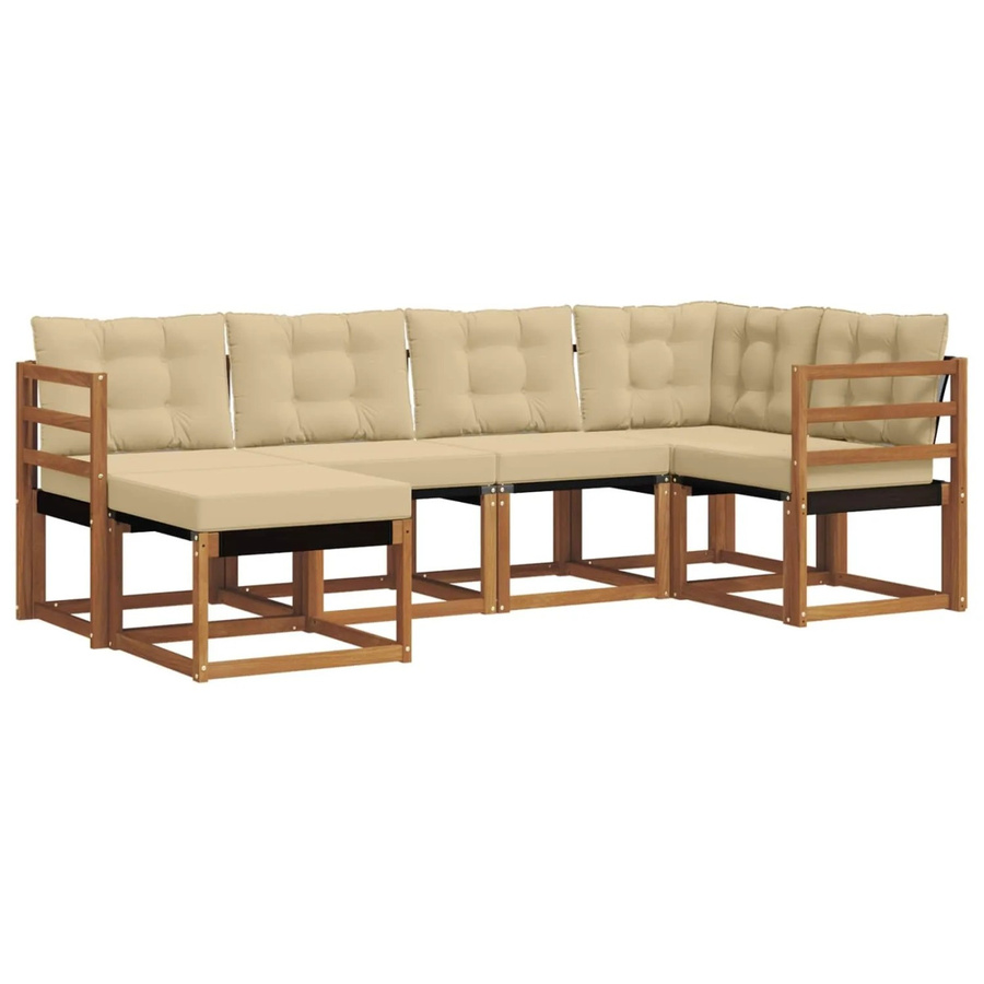 vidaXL Sofa Set 6-teilig L-Form aus Akazienholz und Textilene in Natur-Beige mit Kissen - Bild 2